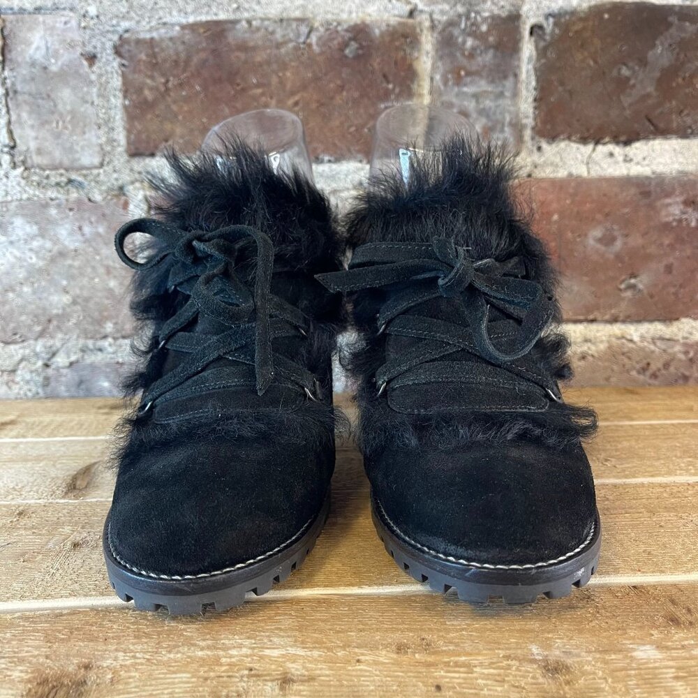 Coach 9618 Kristy Suede Heeled Mule Fur Trim Lace Up Women's Black Size 9 - Picture 6 of 9